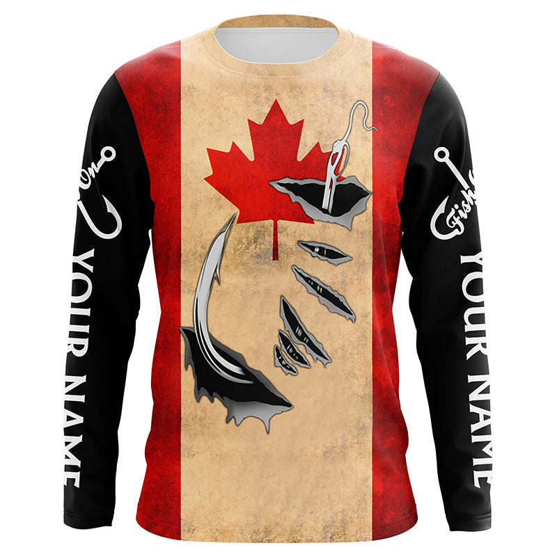 Canadian Fishing 3D Fish Hook patriotic fish on UV protection custom name long sleeve fishing apparel NQS5406