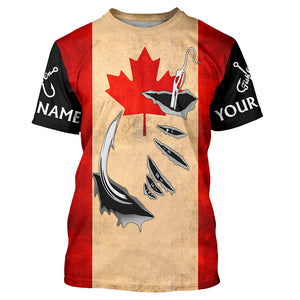 Canadian Fishing 3D Fish Hook patriotic fish on UV protection custom name long sleeve fishing apparel NQS5406