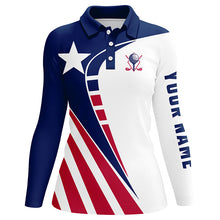 Load image into Gallery viewer, Personalized red, white and blue golf polos shirts for ladies Texas flag custom patriot golf wears NQS7582