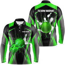 Load image into Gallery viewer, Personalized Men Bowling Shirts Flame Bowling Ball and Pins, bowling jerseys for men bowlers | Green NQS7998