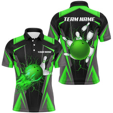 Load image into Gallery viewer, Personalized Men Bowling Shirts Flame Bowling Ball and Pins, bowling jerseys for men bowlers | Green NQS7998