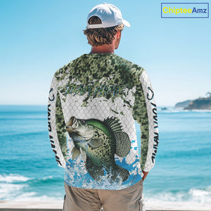 Crappie fishing green scales UV protection custom hooded sun shirt, Crappie fishing jerseys NQS10228