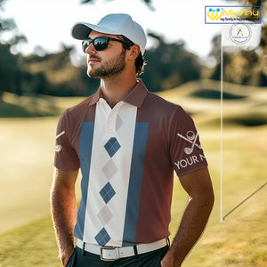 Brown Argyle Pattern Mens Golf Polo Shirts Custom Vintage Style For Golf Lovers Gift For Men NQS10233