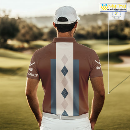 Brown Argyle Pattern Mens Golf Polo Shirts Custom Vintage Style For Golf Lovers Gift For Men NQS10233