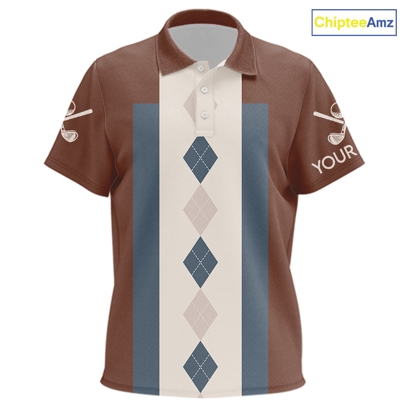 Brown Argyle Pattern Kid Golf Polo Shirts Custom Vintage Style For Golf Lovers Gift For Kid NQS10233
