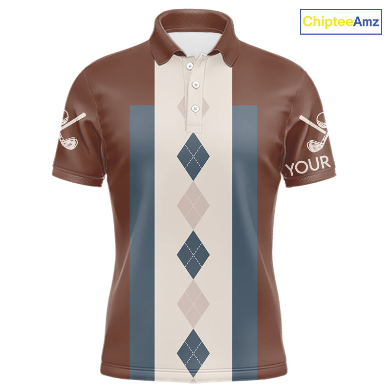 Brown Argyle Pattern Mens Golf Polo Shirts Custom Vintage Style For Golf Lovers Gift For Men NQS10233