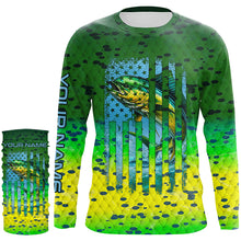 Load image into Gallery viewer, Mahi mahi ( Dorado) fishing American flag green mahi mahi scales Customized Long Sleeve Fishing Shirts NQS2182