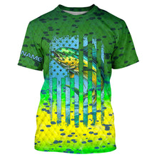 Load image into Gallery viewer, Mahi mahi ( Dorado) fishing American flag green mahi mahi scales Customized Long Sleeve Fishing Shirts NQS2182