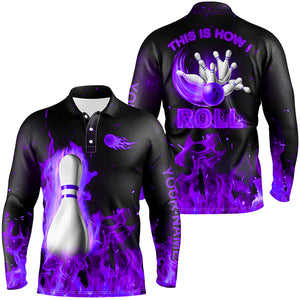 Custom bowling Polo, Quarter zip shirts for men This is how I roll purple flame bowling Team jerseys NQS8200