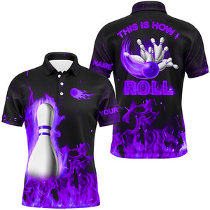 Custom bowling Polo, Quarter zip shirts for men This is how I roll purple flame bowling Team jerseys NQS8200