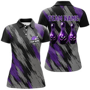 Black and purple camo Halloween Women Bowling Polo, Quarter zip shirt custom bowling Team jerseys NQS8202