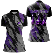 Load image into Gallery viewer, Black and purple camo Halloween Women Bowling Polo, Quarter zip shirt custom bowling Team jerseys NQS8202