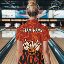 Load image into Gallery viewer, Orange camo flame Bowling polo, quarter zip shirts for Women custom Halloween Bowling team jerseys NQS10395