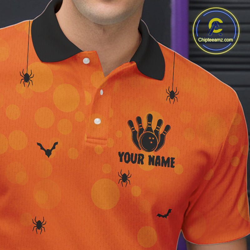 Custom Funny orange Bowling Team Shirt Halloween Polo & Quarter-Zip Bowling Jersey for Men NQS10396