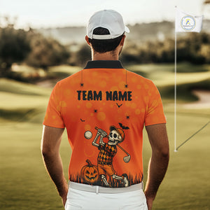 Custom Funny orange Golf skull Halloween Mens golf polo shirt, Personalized Halloween golf outfit NQS10397
