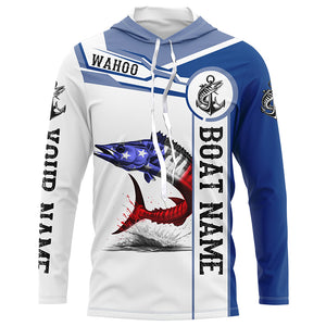 Wahoo Fishing American Flag Custom name and boat name performance Patriotic Long Sleeve Fishing Shirts NQS2338