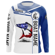 Load image into Gallery viewer, Wahoo Fishing American Flag Custom name and boat name performance Patriotic Long Sleeve Fishing Shirts NQS2338