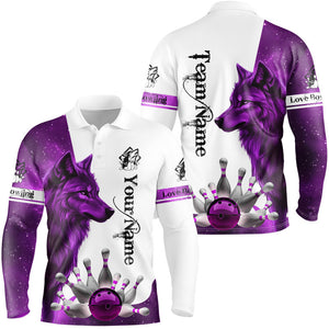 Purple Galaxy Wolf Bowling Polo, Quarter Zip Shirts For Men Custom Bowling Team League Jerseys NQS8644