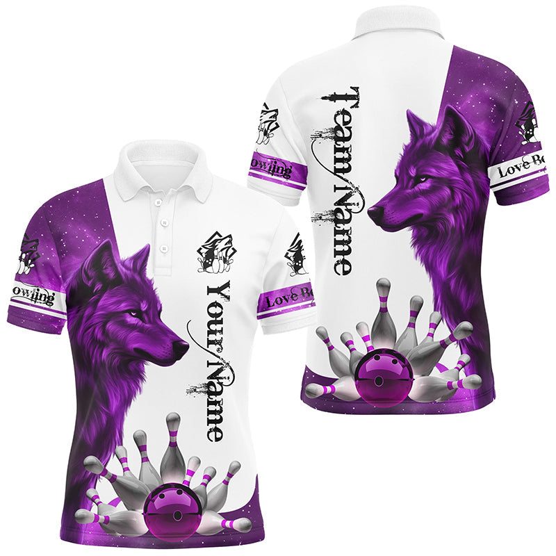 Purple Galaxy Wolf Bowling Polo, Quarter Zip Shirts For Men Custom Bowling Team League Jerseys NQS8644