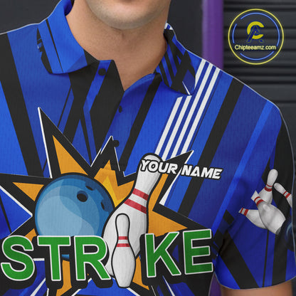 Blue Strikes Funny Bowling Ball Polo Quarter-Zip Shirt For Men Custom Bowling Team Jersey NYN4204