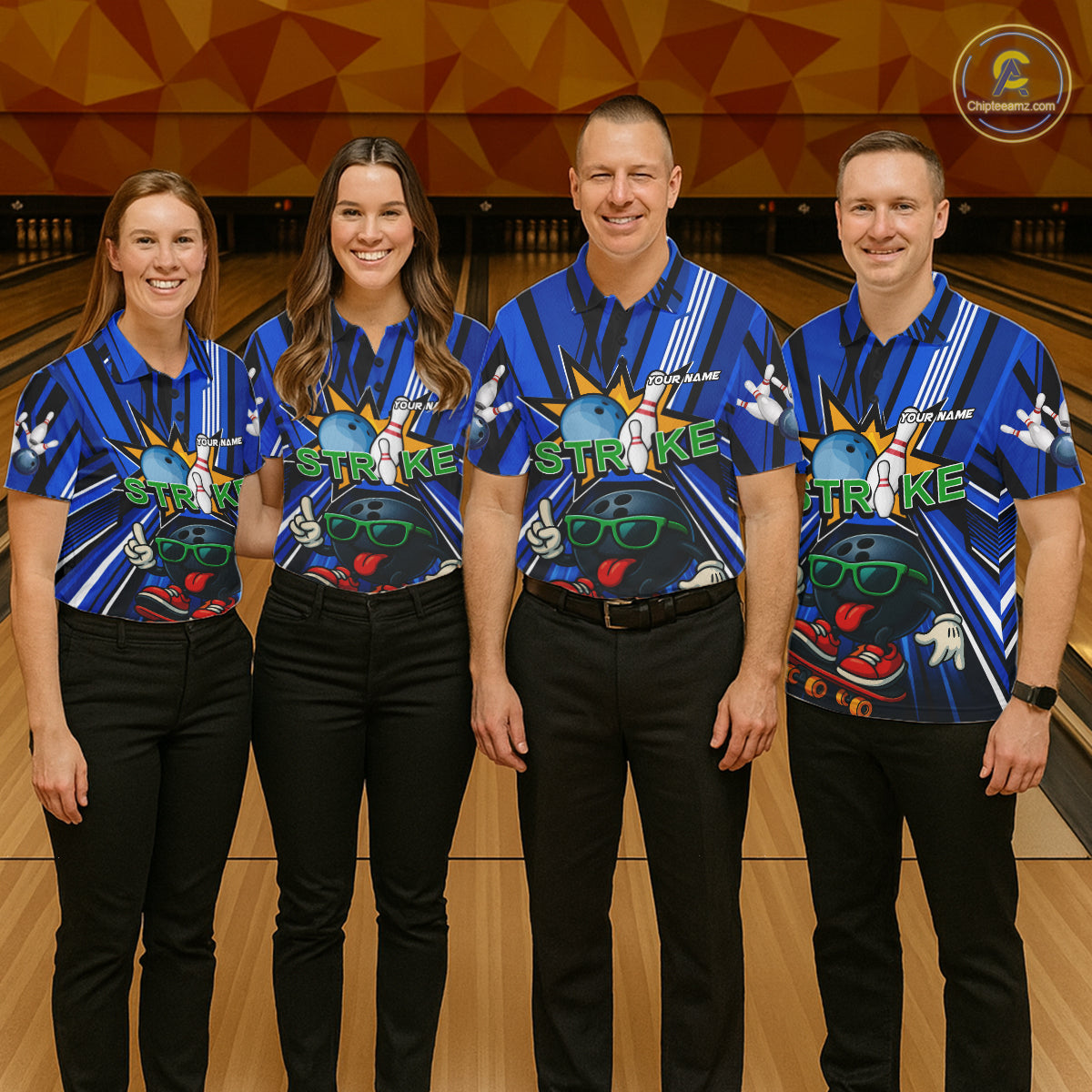 Blue Strikes Funny Bowling Ball Polo Quarter-Zip Shirt For Men Custom Bowling Team Jersey NYN4204