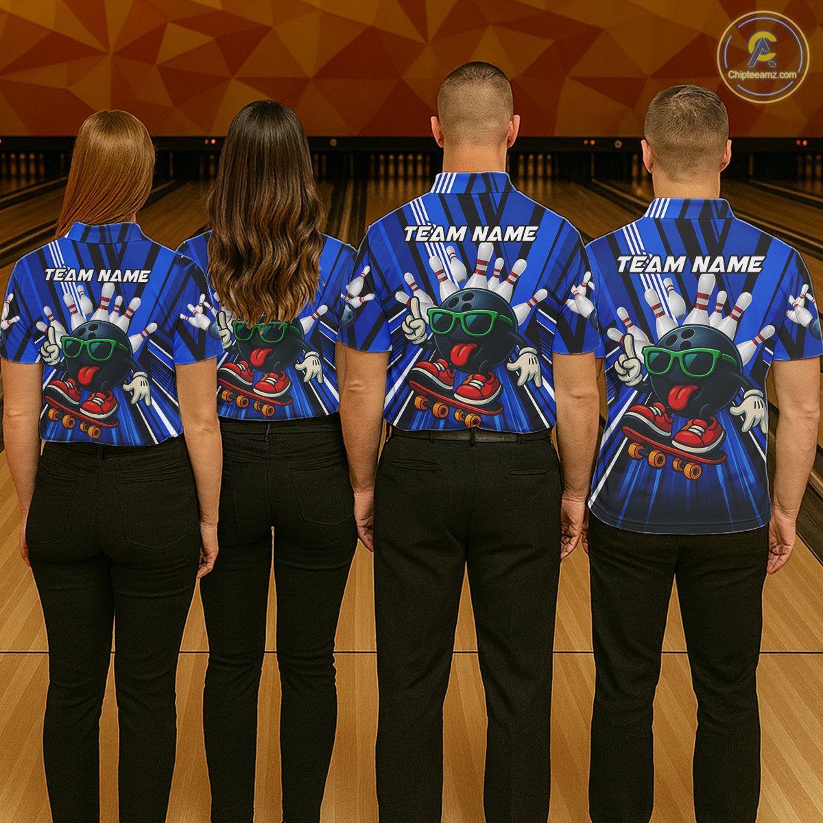 Blue Strikes Funny Bowling Ball Polo Quarter-Zip Shirt For Men Custom Bowling Team Jersey NYN4204