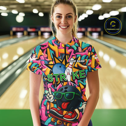 Funny colorful graffiti pattern Bowling Team Shirt For Women Custom Ladies Bowling Jersey NQS10823