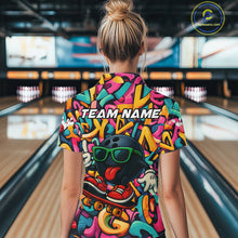 Load image into Gallery viewer, Funny colorful graffiti pattern Bowling Team Shirt For Women Custom Ladies Bowling Jersey NQS10823