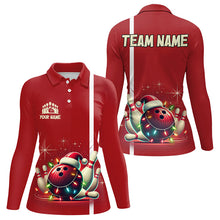 Load image into Gallery viewer, Red Christmas Bowling Polo, Quarter Zip Shirts For Women Custom Christmas Gift Bowling Team Jerseys NQS9128