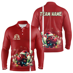 Red Christmas Bowling Polo, Quarter Zip Shirts For Men Custom Christmas Gift Bowling Team Jerseys NQS9128