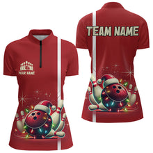 Load image into Gallery viewer, Red Christmas Bowling Polo, Quarter Zip Shirts For Women Custom Christmas Gift Bowling Team Jerseys NQS9128