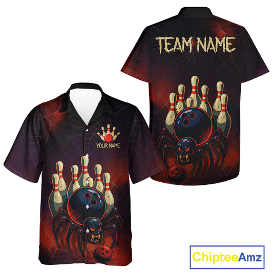 Personalized Funny Angry Spider Bowling Team Hawaiian Shirt, Spider Bowling Button up shirt NQS11204
