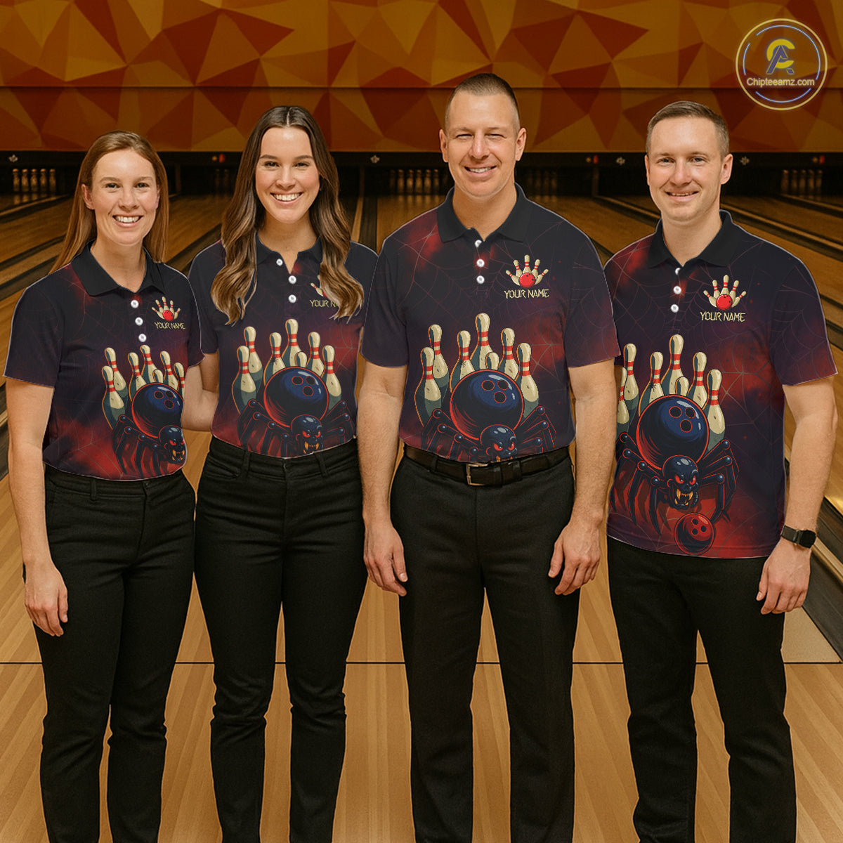 Personalized Funny Angry Spider Bowling Team Polo, 1/4 Zip Shirts For Men, Spider Bowling Jerseys NQS11204