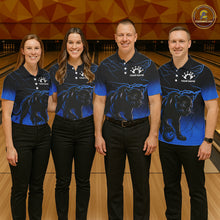 Load image into Gallery viewer, Black and Blue Lightning Thunder Panther Bowling Team Shirts For Women Custom Panther Bowling Jerseys NQS11205
