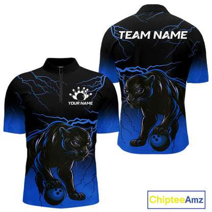Black and Blue Lightning Thunder Panther Bowling Team Shirts For Men Custom Panther Bowling Jerseys NQS11205