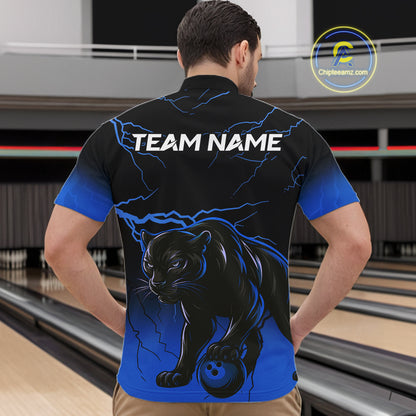 Black and Blue Lightning Thunder Panther Bowling Team Shirts For Men Custom Panther Bowling Jerseys NQS11205