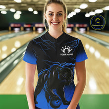 Load image into Gallery viewer, Black and Blue Lightning Thunder Panther Bowling Team Shirts For Women Custom Panther Bowling Jerseys NQS11205