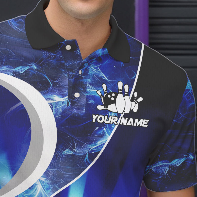 Blue Light pattern Bowling Polo, Quarter Zip shirts for men Custom Bowling Team League Jerseys NQS9340