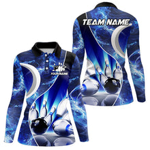 Load image into Gallery viewer, Blue Light pattern Bowling Polo, Quarter Zip shirts for Women Custom Bowling Team League Jerseys NQS9340