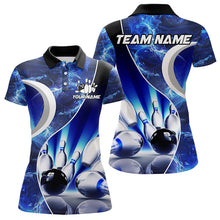 Load image into Gallery viewer, Blue Light pattern Bowling Polo, Quarter Zip shirts for Women Custom Bowling Team League Jerseys NQS9340