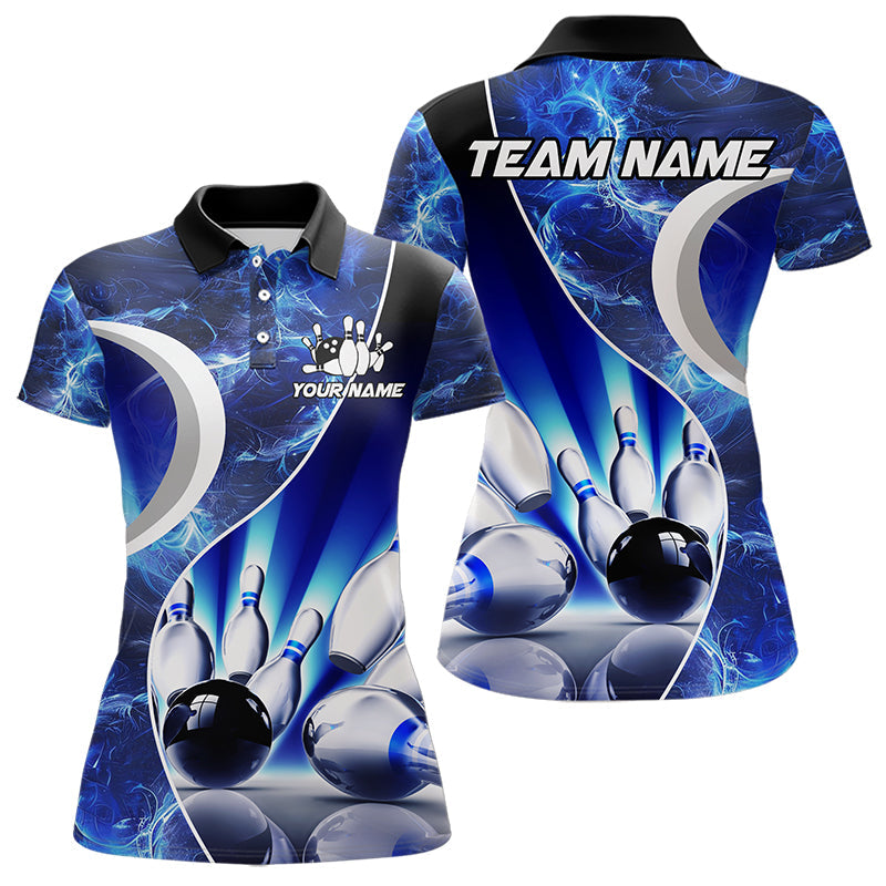 Blue Light pattern Bowling Polo, Quarter Zip shirts for Women Custom Bowling Team League Jerseys NQS9340