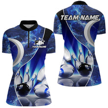 Load image into Gallery viewer, Blue Light pattern Bowling Polo, Quarter Zip shirts for Women Custom Bowling Team League Jerseys NQS9340