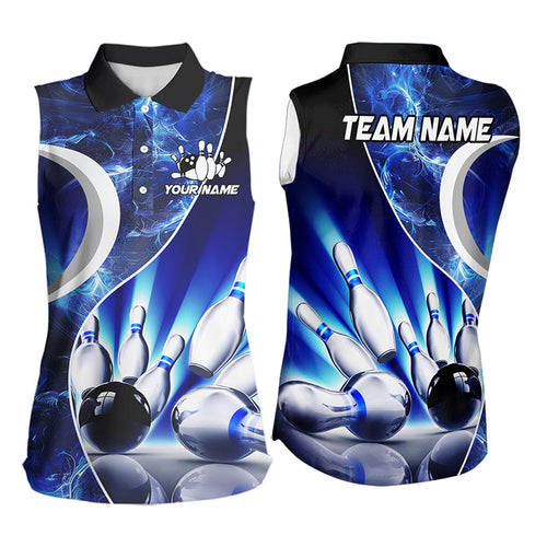 Blue Light pattern Bowling Sleeveless Polo shirt for Women Custom Bowling Team League Jerseys NQS9340