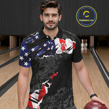 Load image into Gallery viewer, Custom bowling polo shirts, 1/4 zip shirts for men, US Flag patriotic team bowling league shirts NQS11409