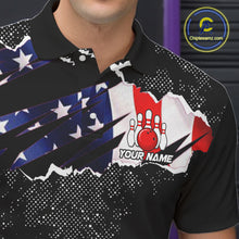Load image into Gallery viewer, Custom bowling polo shirts, 1/4 zip shirts for men, US Flag patriotic team bowling league shirts NQS11409