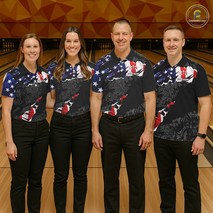 Custom bowling polo shirts, 1/4 zip shirts for men, US Flag patriotic team bowling league shirts NQS11409