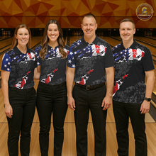 Load image into Gallery viewer, Custom bowling polo shirts, 1/4 zip shirts for men, US Flag patriotic team bowling league shirts NQS11409