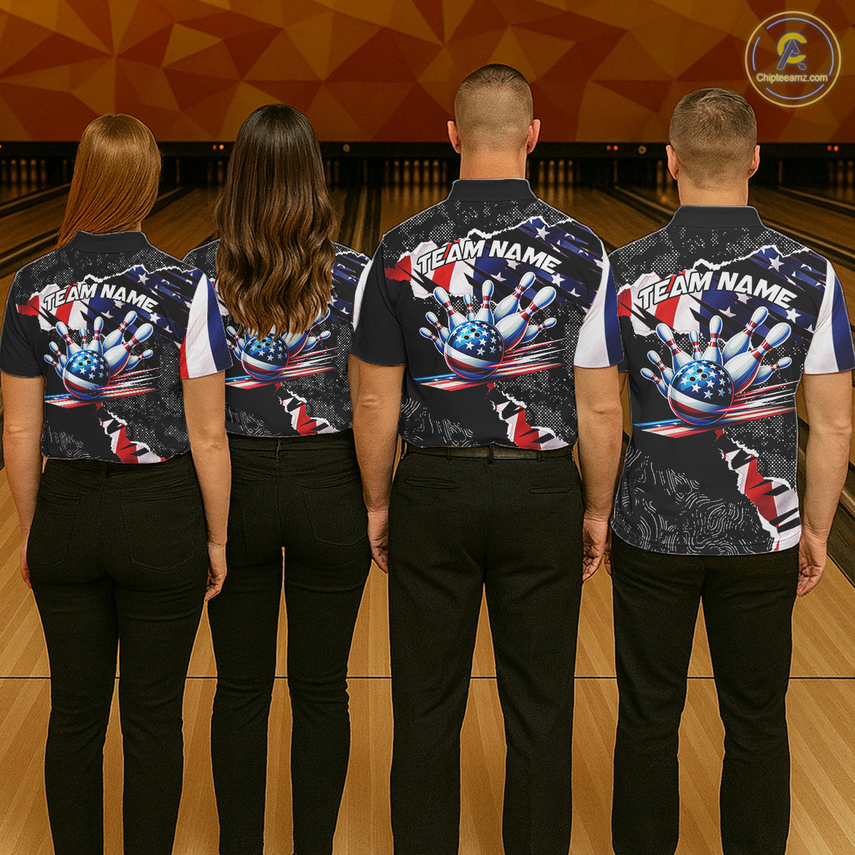 Custom bowling polo shirts, 1/4 zip shirts for men, US Flag patriotic team bowling league shirts NQS11409