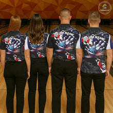 Load image into Gallery viewer, Custom bowling polo shirts, 1/4 zip shirts for men, US Flag patriotic team bowling league shirts NQS11409