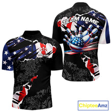 Load image into Gallery viewer, Custom bowling polo shirts, 1/4 zip shirts for men, US Flag patriotic team bowling league shirts NQS11409